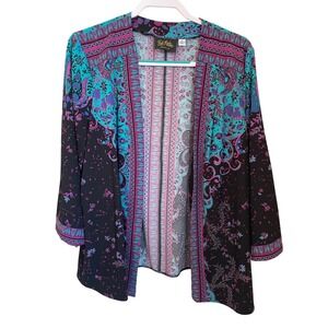 Bob Mackie Wearable Art Womens 1X Paisley Open Front Kimono Topper Jewel Tones